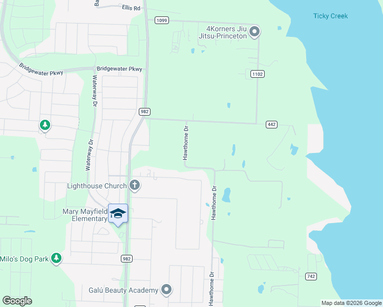 map of restaurants, bars, coffee shops, grocery stores, and more near 5919 County Road 441 in Princeton