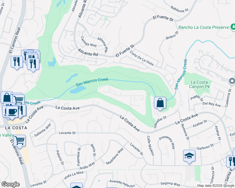 map of restaurants, bars, coffee shops, grocery stores, and more near 2523 Navarra Drive in Carlsbad