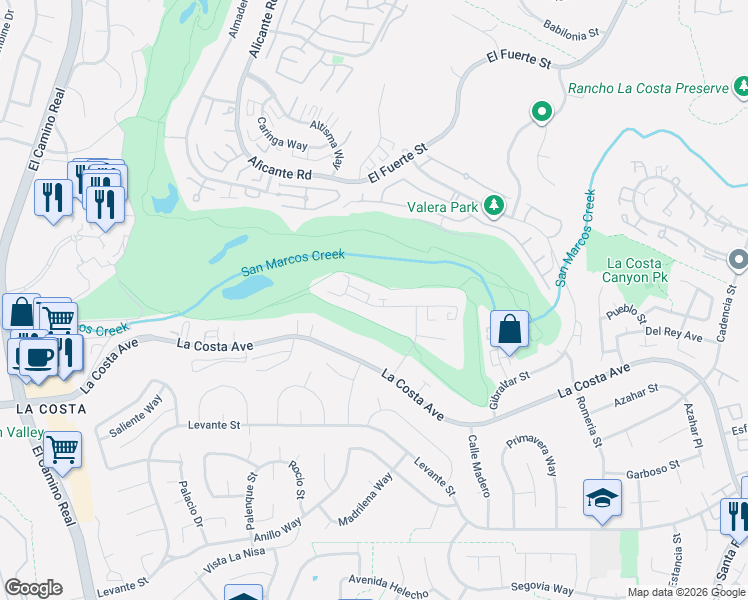 map of restaurants, bars, coffee shops, grocery stores, and more near 2523 Navarra Drive in Carlsbad