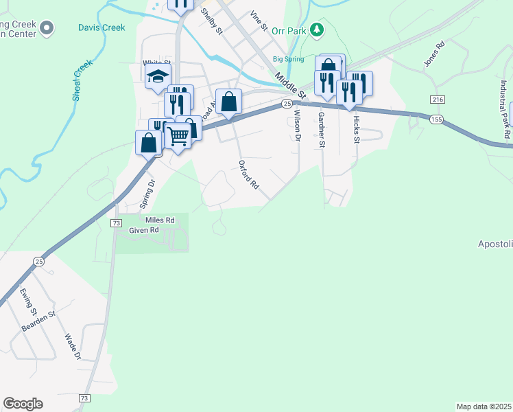 map of restaurants, bars, coffee shops, grocery stores, and more near 430 Canterbury Road in Montevallo