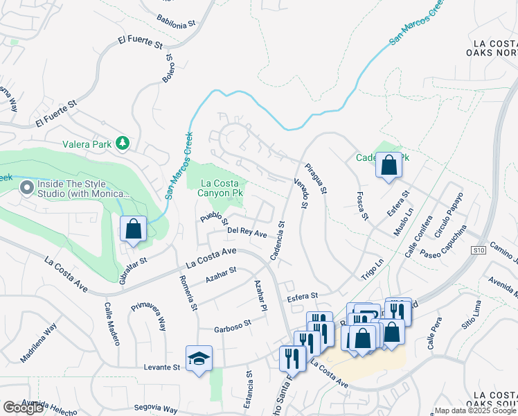 map of restaurants, bars, coffee shops, grocery stores, and more near 7411 Brava Street in Carlsbad