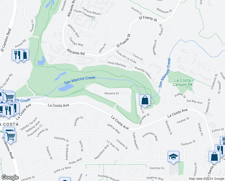 map of restaurants, bars, coffee shops, grocery stores, and more near 2534 Navarra Drive in Carlsbad