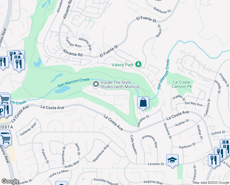 map of restaurants, bars, coffee shops, grocery stores, and more near 7505 Vieja Castilla Way in Carlsbad