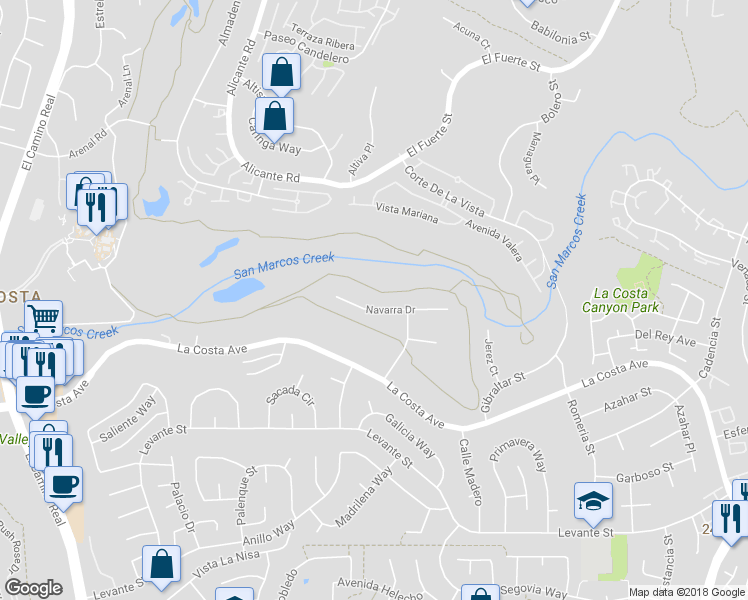 map of restaurants, bars, coffee shops, grocery stores, and more near 2523 Navarra Drive in Carlsbad