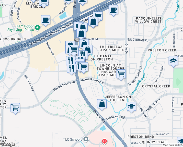 map of restaurants, bars, coffee shops, grocery stores, and more near 8116 Cornelius Drive in Plano