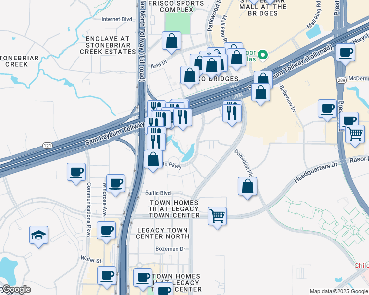 map of restaurants, bars, coffee shops, grocery stores, and more near 5601 Granite Parkway in Plano