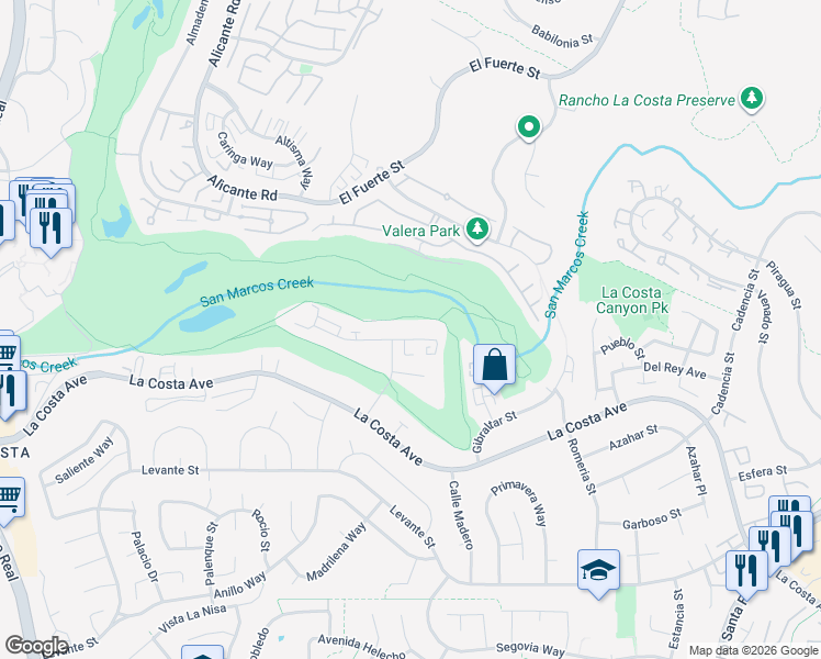 map of restaurants, bars, coffee shops, grocery stores, and more near 2552 Navarra Drive in Carlsbad