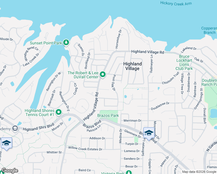 map of restaurants, bars, coffee shops, grocery stores, and more near 111 Russell Drive in Highland Village