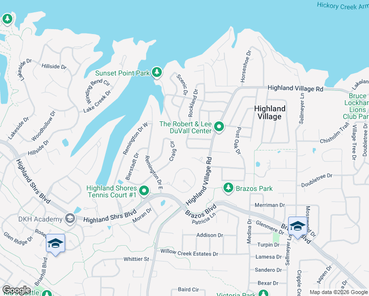 map of restaurants, bars, coffee shops, grocery stores, and more near 370 Craig Circle in Highland Village