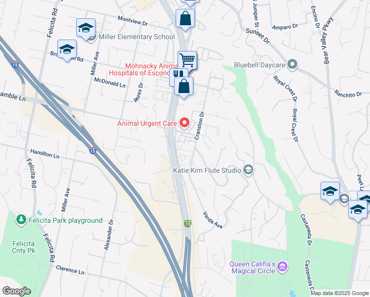 map of restaurants, bars, coffee shops, grocery stores, and more near 2510 South Escondido Boulevard in Escondido