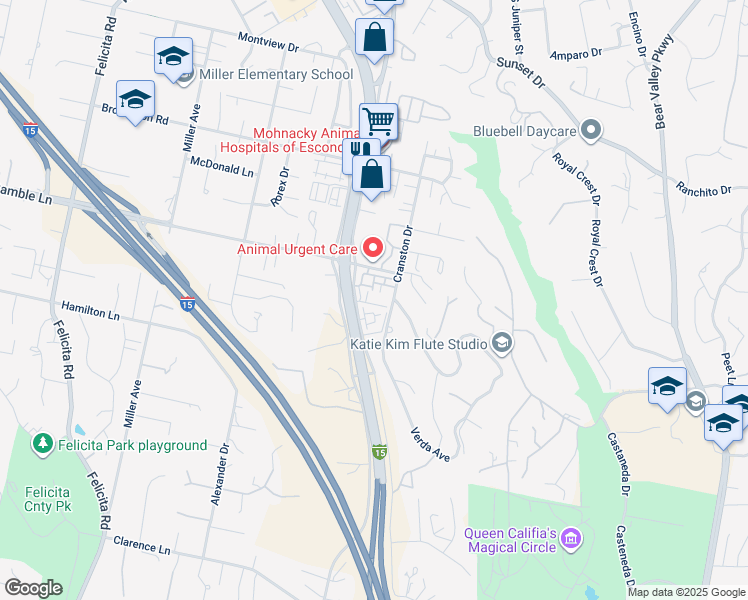map of restaurants, bars, coffee shops, grocery stores, and more near 2532 South Escondido Boulevard in Escondido