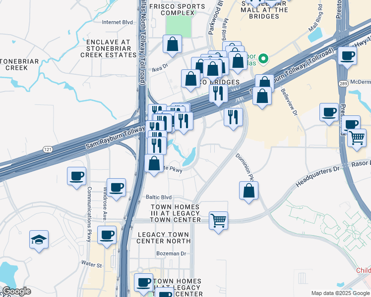 map of restaurants, bars, coffee shops, grocery stores, and more near 5601 Granite Parkway in Plano
