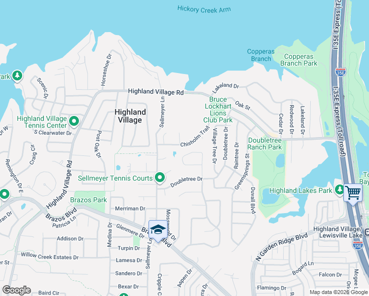 map of restaurants, bars, coffee shops, grocery stores, and more near 402 Wichita Court in Highland Village