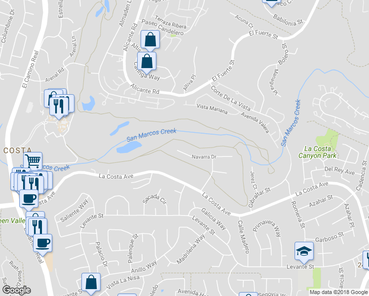 map of restaurants, bars, coffee shops, grocery stores, and more near 2508 Navarra Drive in Carlsbad