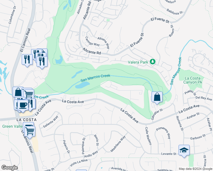map of restaurants, bars, coffee shops, grocery stores, and more near 2500 Navarra Drive in Carlsbad
