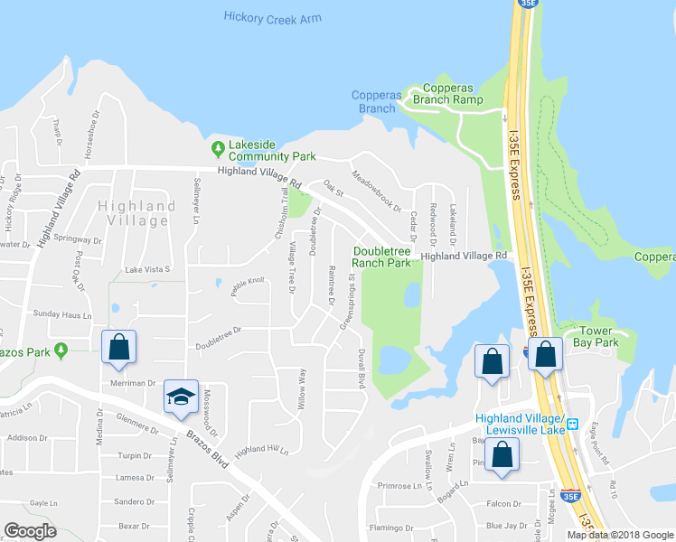 map of restaurants, bars, coffee shops, grocery stores, and more near 248 Raintree Drive in Lewisville