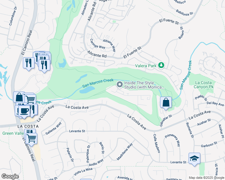 map of restaurants, bars, coffee shops, grocery stores, and more near 2500 Navarra Drive in Carlsbad