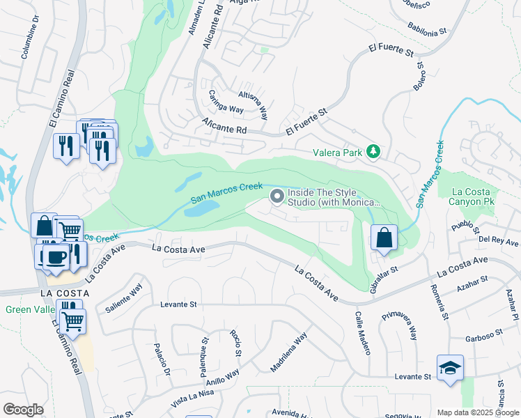 map of restaurants, bars, coffee shops, grocery stores, and more near 2502 Navarra Drive in Carlsbad