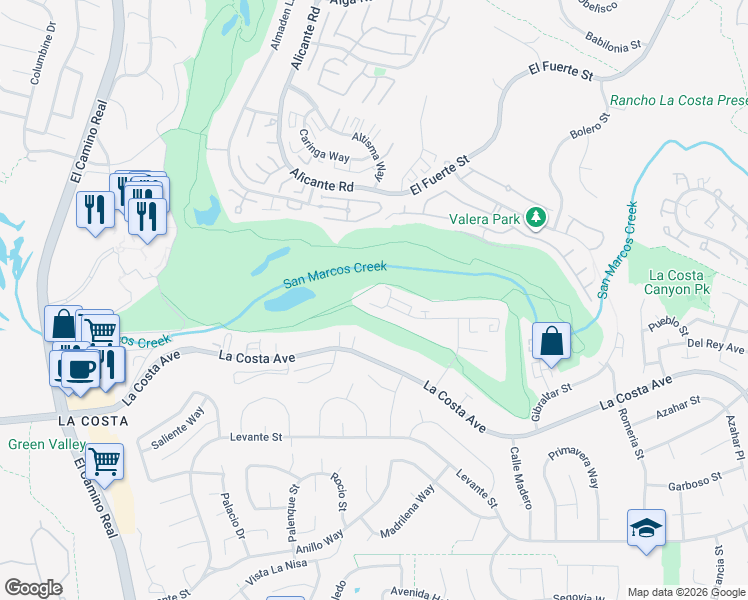 map of restaurants, bars, coffee shops, grocery stores, and more near 2501 Navarra Drive in Carlsbad