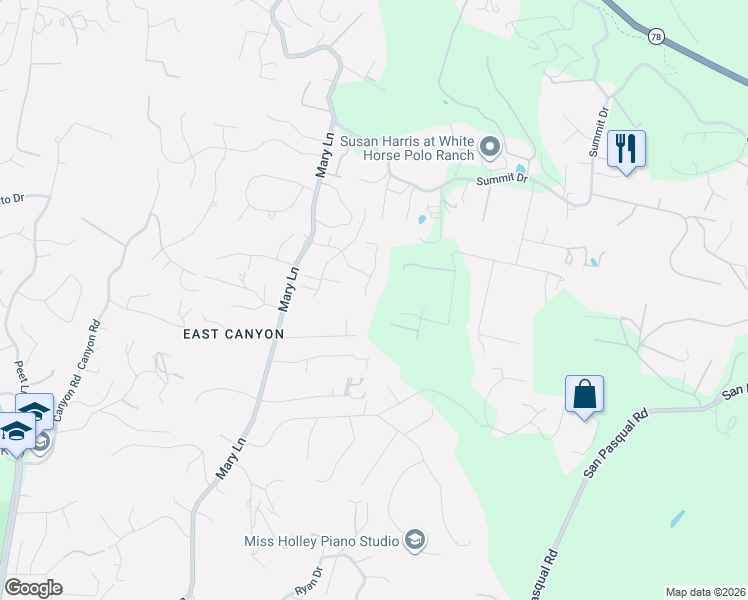 map of restaurants, bars, coffee shops, grocery stores, and more near 2860 Eastview Terrace in Escondido