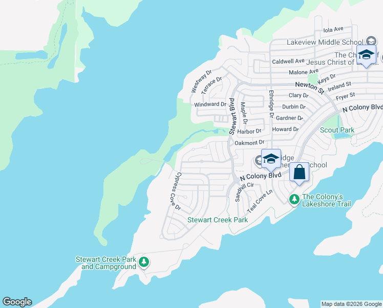 map of restaurants, bars, coffee shops, grocery stores, and more near 6041 Cypress Cove Drive in The Colony