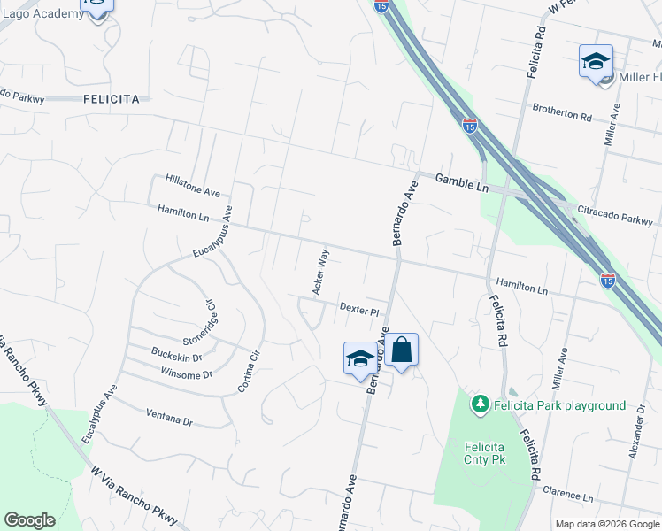 map of restaurants, bars, coffee shops, grocery stores, and more near 1273 Simeon Place in Escondido