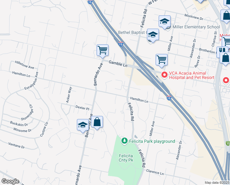 map of restaurants, bars, coffee shops, grocery stores, and more near 950 Hamilton Lane in Escondido