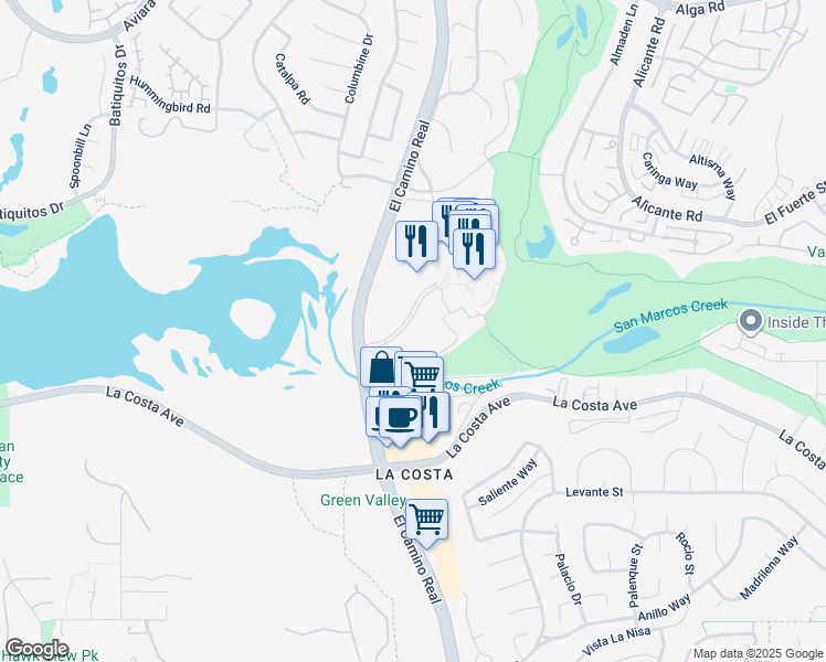 map of restaurants, bars, coffee shops, grocery stores, and more near 2003 Costa Del Mar Road in Carlsbad