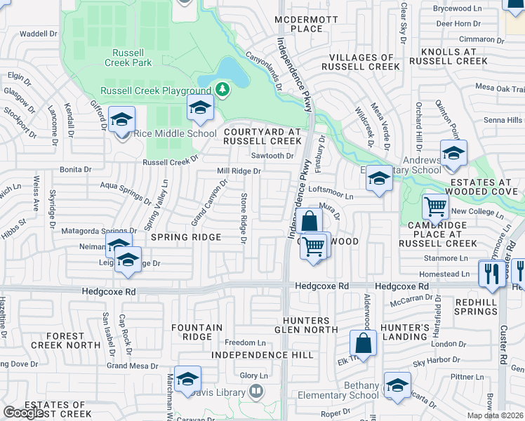 map of restaurants, bars, coffee shops, grocery stores, and more near 3024 Devlin Ridge Drive in Plano