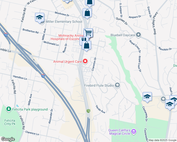 map of restaurants, bars, coffee shops, grocery stores, and more near 300 Tesoro Glen in Escondido