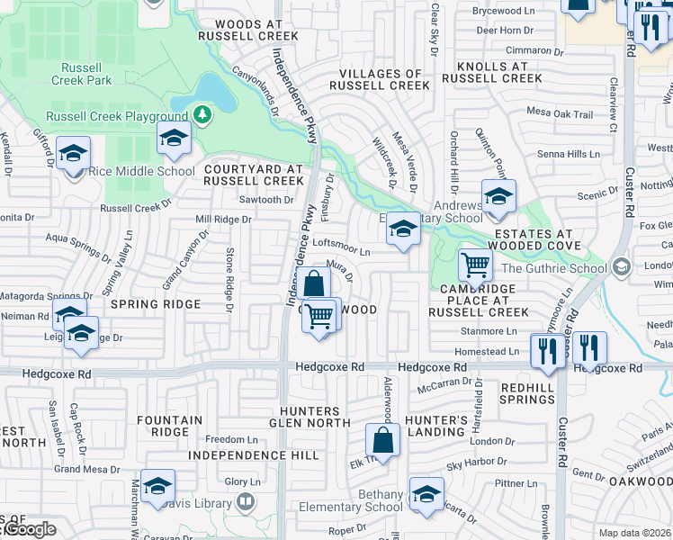 map of restaurants, bars, coffee shops, grocery stores, and more near 8228 Mura Drive in Plano