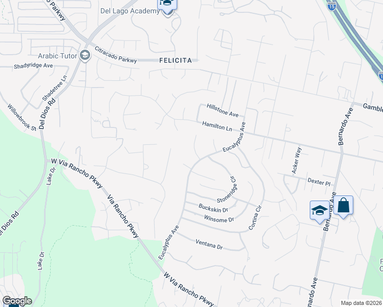map of restaurants, bars, coffee shops, grocery stores, and more near 1643 Cambria Place in Escondido