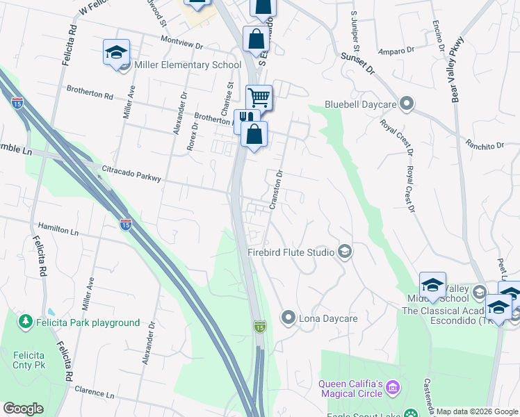 map of restaurants, bars, coffee shops, grocery stores, and more near 300 Tesoro Glen in Escondido