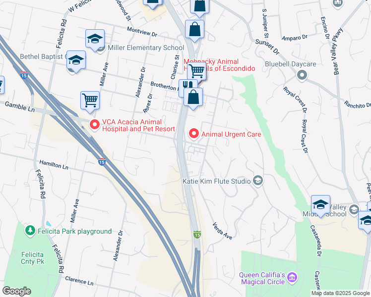 map of restaurants, bars, coffee shops, grocery stores, and more near 2510 South Escondido Boulevard in Escondido