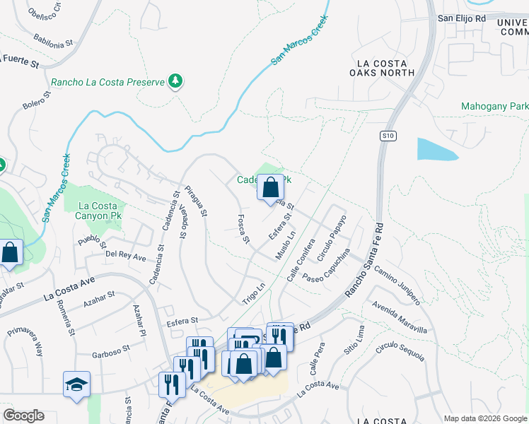 map of restaurants, bars, coffee shops, grocery stores, and more near 7311 Borla Place in Carlsbad