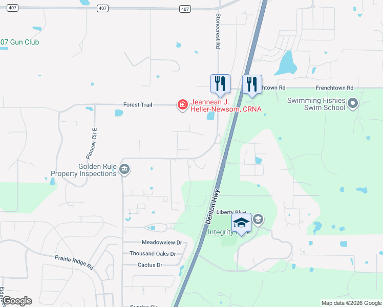 map of restaurants, bars, coffee shops, grocery stores, and more near 102 Ranch Court in Argyle