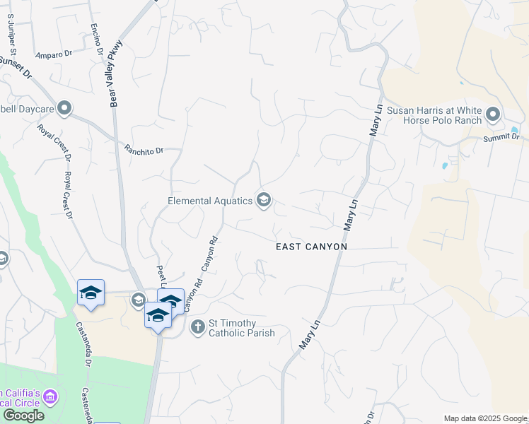 map of restaurants, bars, coffee shops, grocery stores, and more near 2489 Cross Creek Place in Escondido
