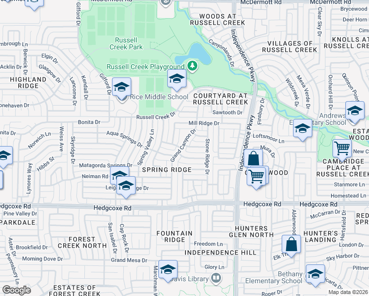 map of restaurants, bars, coffee shops, grocery stores, and more near 3212 Spring Grove Dr in Plano