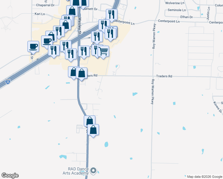 map of restaurants, bars, coffee shops, grocery stores, and more near 2301 Traders Road in Greenville