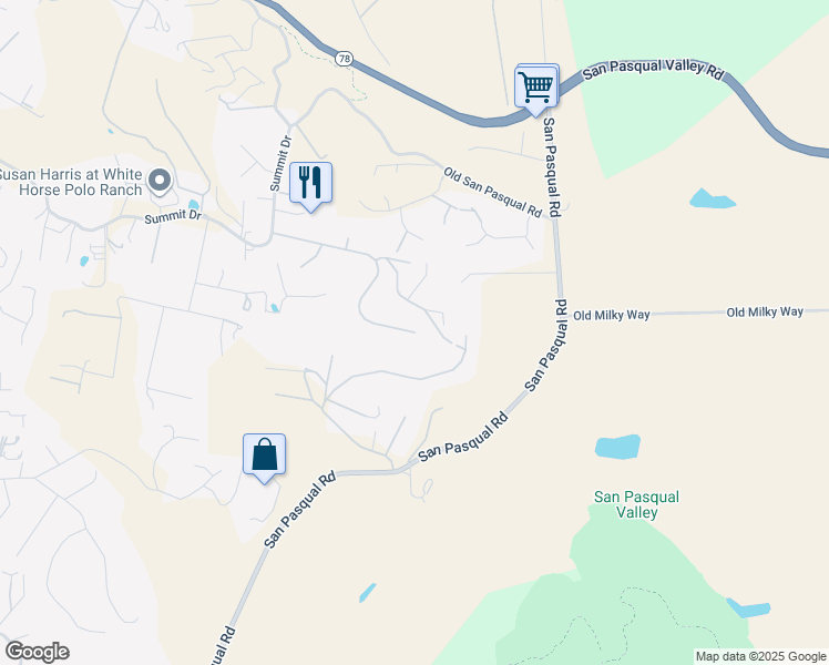map of restaurants, bars, coffee shops, grocery stores, and more near 18695 Summit Crest in Escondido