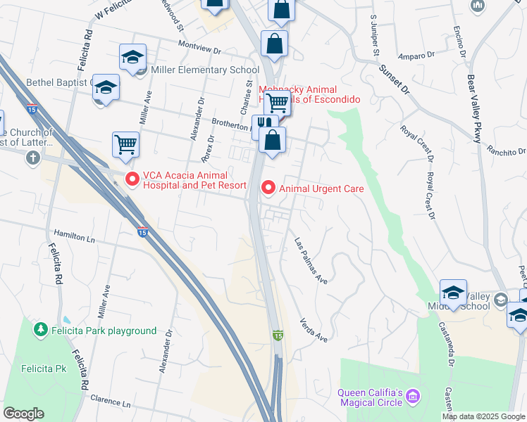 map of restaurants, bars, coffee shops, grocery stores, and more near 2510 South Escondido Boulevard in Escondido