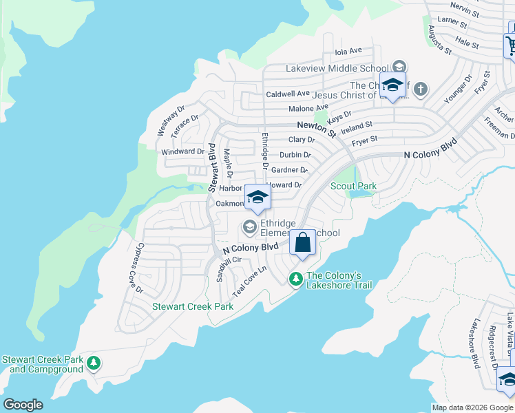 map of restaurants, bars, coffee shops, grocery stores, and more near 3949 Oakmont Drive in The Colony