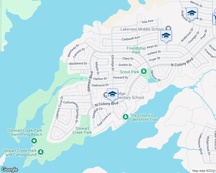 map of restaurants, bars, coffee shops, grocery stores, and more near 3949 Oakmont Drive in The Colony
