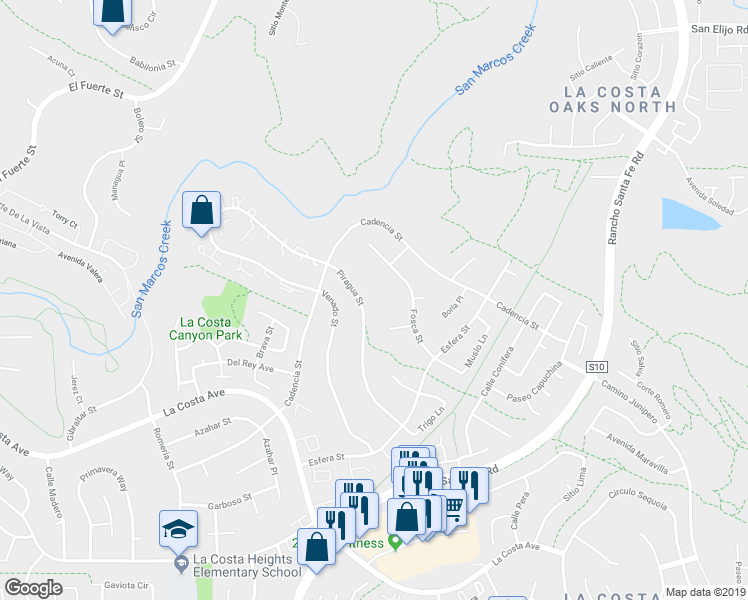 map of restaurants, bars, coffee shops, grocery stores, and more near 3240 Piragua Street in Carlsbad