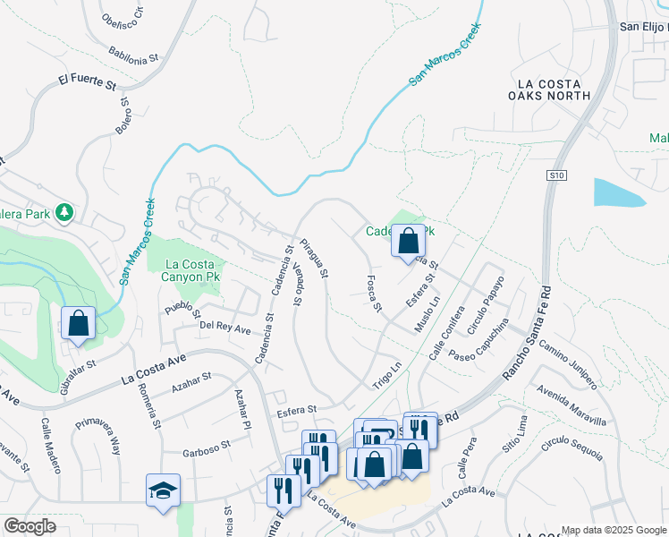 map of restaurants, bars, coffee shops, grocery stores, and more near 3240 Piragua Street in Carlsbad
