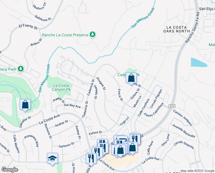 map of restaurants, bars, coffee shops, grocery stores, and more near 3240 Piragua Street in Carlsbad