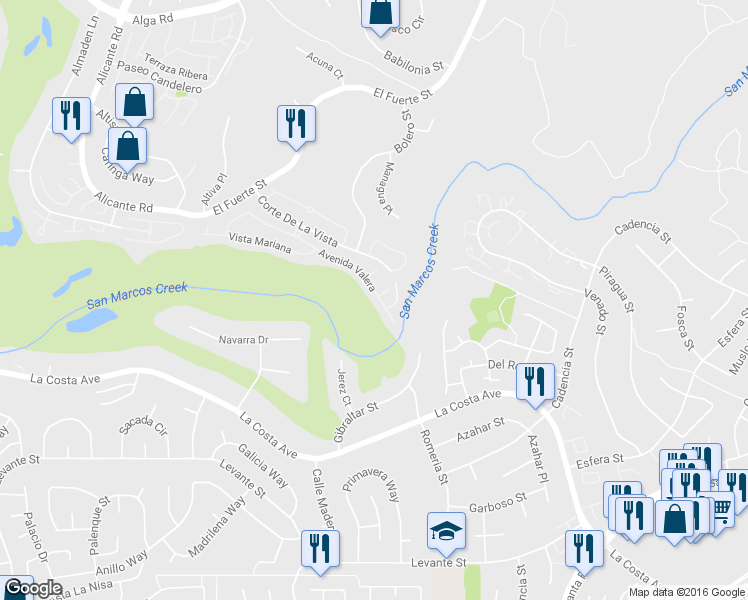 map of restaurants, bars, coffee shops, grocery stores, and more near 2970 Avenida Valera in Carlsbad