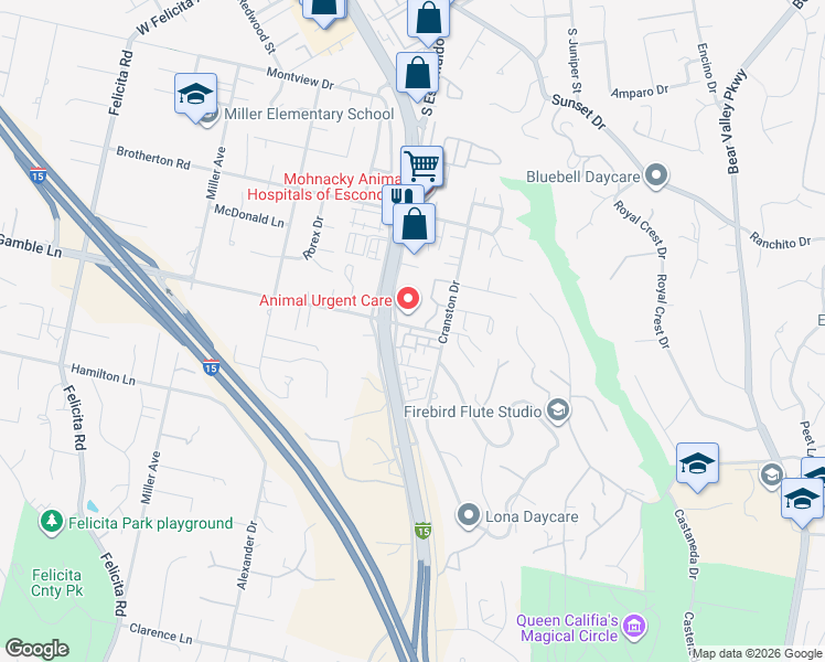 map of restaurants, bars, coffee shops, grocery stores, and more near 347 West Citracado Parkway in Escondido