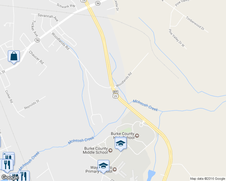 map of restaurants, bars, coffee shops, grocery stores, and more near Burke Veterans Pkwy in Waynesboro