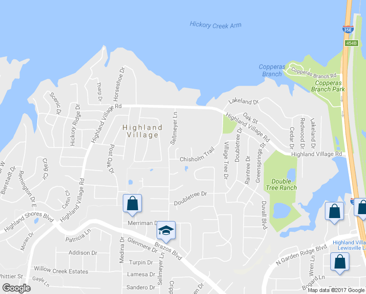 map of restaurants, bars, coffee shops, grocery stores, and more near 206 Sellmeyer Lane in Lewisville